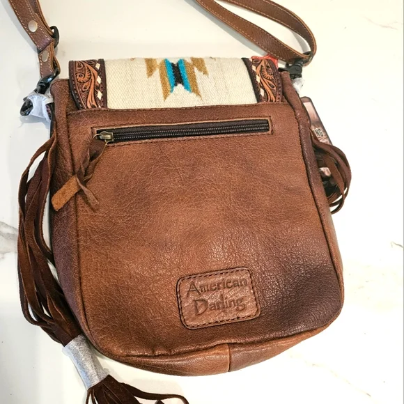 🪷 American Darling Genuine Leather & Cowhide Bag With Fringe NWT - Picture 7 of 8